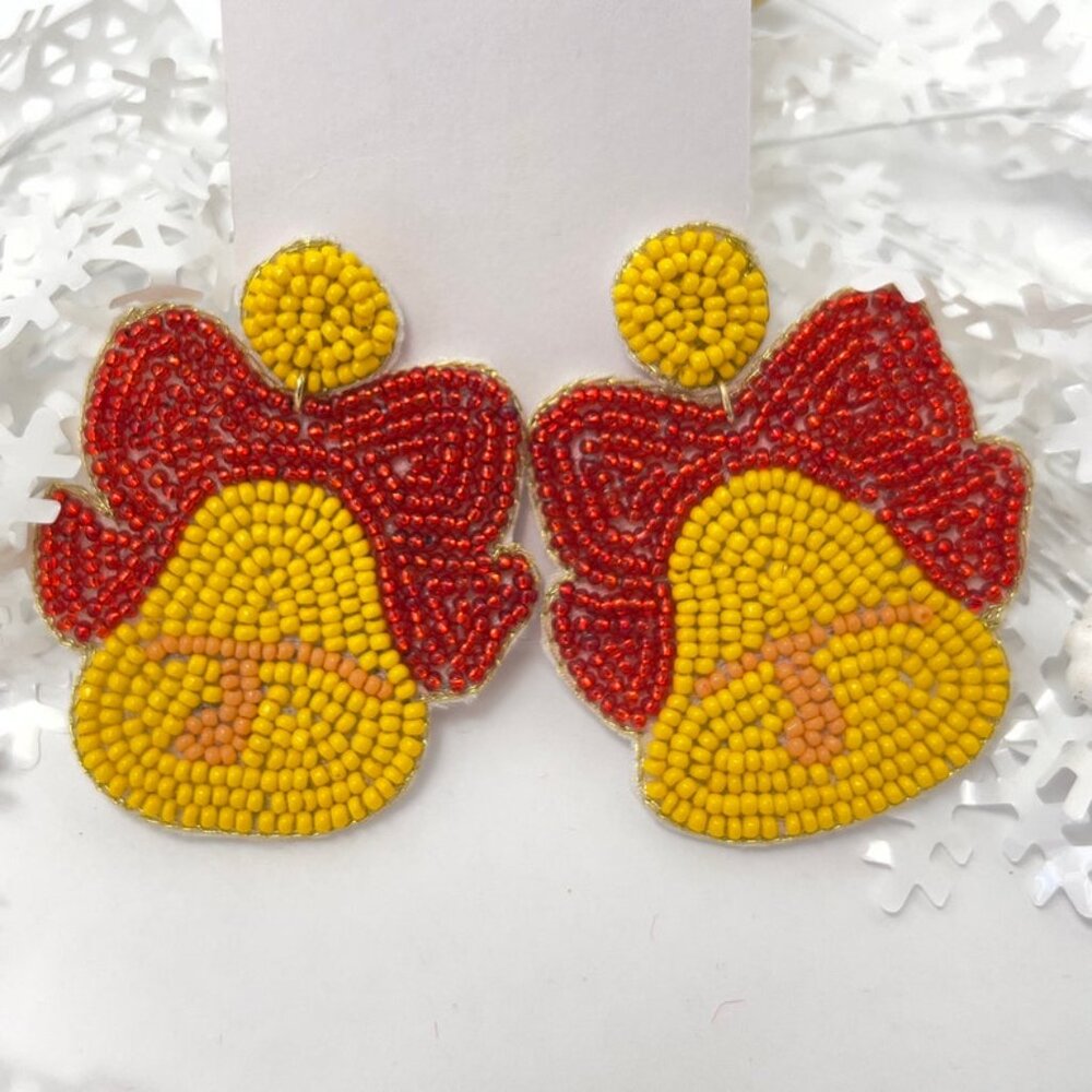 Handmade Beaded Earring, Bow Bell